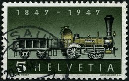 SCHWEIZ BUNDESPOST 484II O, 1947, 5 C. 100 Jahre Eisenbahn Mit Abart Fehlende Speiche Im Antriebsrad, Pracht, Mi. 200.- - 1843-1852 Federale & Kantonnale Postzegels