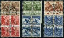 SCHWEIZ BUNDESPOST 500-05 VB O, 1948, Landschaften In Zentrisch Gestempelten Viererblocks, Prachtsatz - 1843-1852 Federale & Kantonnale Postzegels