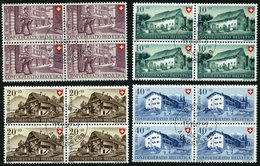 SCHWEIZ BUNDESPOST 525-28 VB O, 1949, Pro Patria In Viererblocks Mit Zentrischen Ersttagsstempeln, Prachtsatz - 1843-1852 Timbres Cantonaux Et  Fédéraux