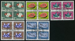 SCHWEIZ BUNDESPOST 674-78 VB O, 1959, Pro Patria In Viererblocks Mit Zentrischen Ersttagsstempeln, Prachtsatz - 1843-1852 Federal & Cantonal Stamps