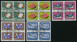 SCHWEIZ BUNDESPOST 674-78 VB O, 1959, Pro Patria In Viererblocks Mit Zentrischen Ersttagsstempeln, Prachtsatz - 1843-1852 Poste Federali E Cantonali