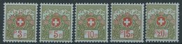 PORTOFREIHEITSMARKEN Pf 3-7II **, 1911-21, 3 - 20 C. Alpenrose, Ohne Kontrollnummer, 5 Postfrische Prachtwerte, Mi. 69.3 - Franchigia