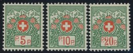 PORTOFREIHEITSMARKEN Pf 11-13II *, 1927, 5 - 20 C. Alpenrose, Faserpapier, Ohne Kontrollnummer, Falzreste, Prachtsatz - Vrijstelling Van Portkosten