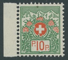 PORTOFREIHEITSMARKEN Pf 12IIx **, 1927, 10 C. Alpenrose, Faserpapier, Ohne Kontrollnummer, Postfrisch, Pracht, Mi. 70.- - Portofreiheit