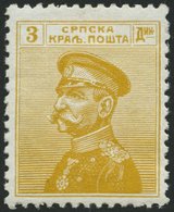 SERBIEN 128 *, 1914, 3 Din. Gelb, Falzrest, Pracht, Mi. 190.- - Serbie