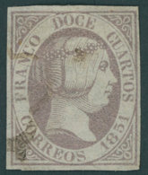 SPANIEN 7 O, 1851, 12 C. Lila, Pracht, Mi. 200.- - Andere & Zonder Classificatie