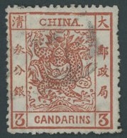 CHINA 2 O, 1878, 3 Ca. Rot, Dünne Stelle, Bildseitig Pracht - Autres & Non Classés