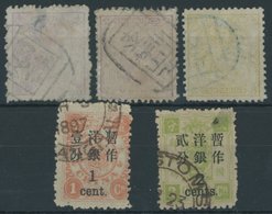 CHINA 5A,C,6A,17/8 O, 1885-97, 5 Meist Fehlerhafte Werte - Otros & Sin Clasificación