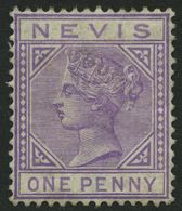 NEVIS 15 *, 1882, 1 P. Lila, Falzreste, Feinst, Mi. 110.- - St.Kitts En Nevis ( 1983-...)