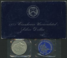 USA 1971, Eisenhower Uncirculated Silver Dollar Im Präsentumschlag The Departement Of Theasury - Sonstige & Ohne Zuordnung