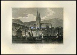 BOPPARD, Gesamtansicht Von Dem Landungsplatze Aus Gesehen, Stahlstich Von Lange/Hablitscheck Um 1850 - Lithografieën