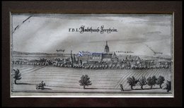 JERXHEIM, Gesamtansicht, Kupferstich Von Merian Um 1645 - Lithographies