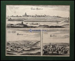 MAGDEBURG, ROTHENBURG/SAALE Und TREBNITZ/SAALE, 3 Gesamtansichten Auf Einem Blatt, Kupferstich Von Merian Um 1645 - Lithographien