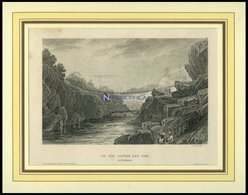 INDIEN: Hindostan, Die Seilbrücke Bei Tiri, Stahlstich Von B.I. Um 1840 - Lithographien