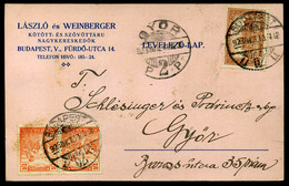 94004 BUDAPEST 1923. László és Weinberger Céges Infla Levlap Győrbe Küldve - Lettres & Documents