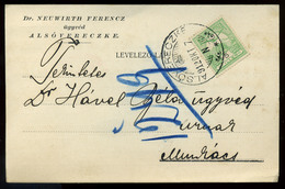 94016 ALSÓVERECKE 1912. Levlap Munkácsra Küldve, Neuwirth - Lettres & Documents