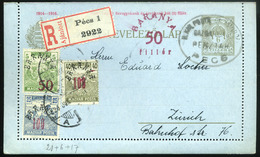 48155 Baranya 1920 Ajánlott Díjkiegészített Díjjegyes Zárt-levelezőlap Zürichbe / Registered PS-cover Card To Zurich - Baranya