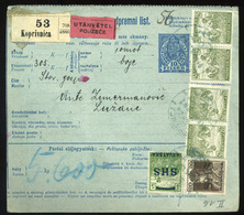 70959 KOPRIVNICA 1919. Csomagszállító Arató-SHS Vegyes Bérmentesítéssel Zuzane-be Küldve   /  Parcel P.card Harvester SH - Colis Postaux