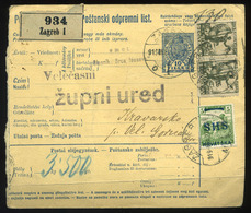 70954 ZÁGRÁB 1919. Csomagszállító SHS Arató - SHS Vegyes Bérmentesítéssel  /  ZAGREB 1919 Parcel Postcard SHS Harvester - Colis Postaux