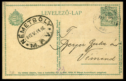 93862 1917. Díjjegyes Levlap, Mozgóposta és Németboly MÁV Vasúti Bélyegzéssel  /  Stationery P.card TPO And Németboly Hu - Entiers Postaux