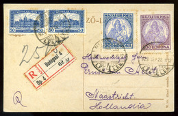94307 BUDAPEST 1923. Ajánlott Levlap Madonna-Parlament Bélyegekkel Hollandiába Küldve   /  Reg. P.card Madonna-Parliamen - Lettres & Documents