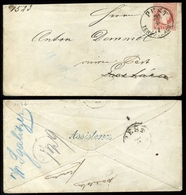 94345 PEST 1871. 5Kr Díjjegyes Boríték " Assistenz" Kék Címnyomozó Bélyegzéssel Lacházáról Visszaküldve  /  5 Kr Station - Lettres & Documents