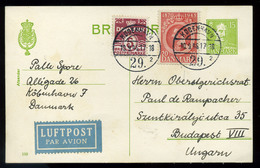 94371 DÁNIA 1946. Kiegészített, Légi Díjjegyes Levlap Budapestre  /  DENMARK 1946 Uprated Airmail Stationery P.card To B - Lettres & Documents