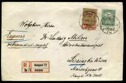 94511 BUDAPEST 1915. Expressz Ajánlott Levél Hadisegély-Árvíz Vegyes Bérmentesítéssel Ausztriába  /  Express Reg. Letter - Lettres & Documents