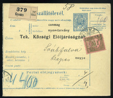 95054 GYOMA 1915. Csomagszállító , Kner Céglyukasztásos 60f Bérmentesítéssel Lándzsásötfalura Küldve  /  Parcel Postcard - Colis Postaux