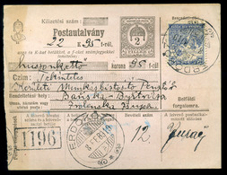 94780 ERDŐKÖZ / Pohronská Polhora 1918.02. Kiegészített Díjjegyes Postautalvány Besztercebányára Küldve  /  Uprated Stat - Entiers Postaux