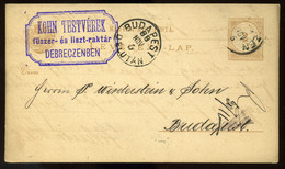 94756 DEBRECEN 1888. Díjjegyes Levlap, Szép Céges Bélyegzéssel Budapestre  /  Stationery P.card Nice Corp. Pmk To Budape - Entiers Postaux