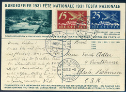 95139 SVÁJC 1931. Képes, Légi Díjjegyes Levlap Csehszlovákiába Küldve - Lettres & Documents