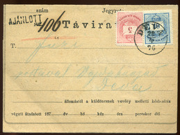 95182 DÉVA 1876. Ajánlott Távirat , Előoldali 10Kr+5Kr-ral Vajdahunyadra Küldve. Szép Kiállítási Darab!  /  Reg. Telegra - Lettres & Documents