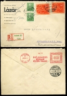 94799 BUDAPEST 1938. Ajánlott Céges Levél Francotyp (ajánlási Díj A Hátoldalon) és Forgalmi Bélyeges Vegyes Bérmentesíté - Lettres & Documents