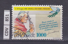 VATICANO   1993	Viaggi Giovanni Paolo II, L. 1000, Usato - Oblitérés
