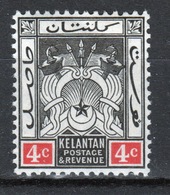 Malaya Kelantan 1911 Four Cent Black And Red Mounted Mint Stamp. - Kelantan