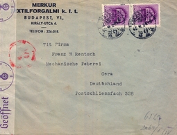 1940 , HUNGRIA , SOBRE CIRCULADO , BUDAPEST - GERA ,  MARCA Y BANDA DE CENSURA - Lettres & Documents