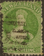 NZ 1864 1/- Yellow-green FFQ SG 125 U #AKK25 - Used Stamps