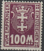 MiNr. 15 Deutschland Freie Stadt Danzig, Portomarken 1923, 1. Jan./3. April. Portomarken: Kleines Wappen Von Danzig - Strafport