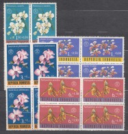 Indonesia 1962 Flowers Mi#376-379 Mint Never Hinged Blocks Of Four - Indonésie