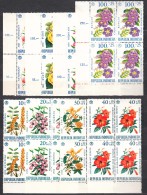 Indonesia 1965 Flowers Two Complete Sets Mi#499-502 And Mi#503-506 Mint Never Hinged Blocks Of Four - Indonesien