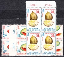 Indonesia 1968 Fruits Mi#623-625 Mint Never Hinged Blocks Of Four - Indonesia