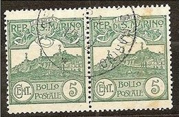 1903 San Marino Saint Marin CIFRA O VEDUTA 5c Verde (35) In Coppia Usata USED - Oblitérés