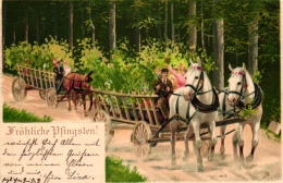 Pfingsten, Pferde, Kutschen, Fröhliche Gesellschaft, Sign. Mailick, 1900 In Apolda Versandt - Mailick, Alfred