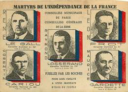 290418B - MILITARIA GUERRE 39 45 Martyrs De L'Indépendance De La France Conseillers Municipaux Généraux LE GALL CARIOU - Weltkrieg 1939-45
