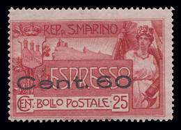 ESPRESSO - Allegoria E Veduta Di San Marino / Soprastampato - 60 C. Su 25 C. Carminio - 1923 - Sellos De Urgencia
