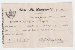 Guernsey - St Sampsons Receipt For Payment Of Rates. June 1910 - Reino Unido