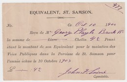 Guernsey - St Sampsons Receipt For Payment Of Rates. June 1910 - United Kingdom