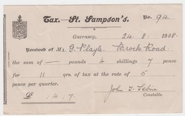 Guernsey - St Sampsons Receipt For Payment Of Rates. August 1908 - United Kingdom