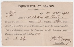 Guernsey - St Sampsons Receipt For Payment Of Rates.Oct 1908 - Ver. Königreich